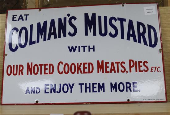 An Eat Colmans Mustard with our noted cooked meats, pies etc enamel sign